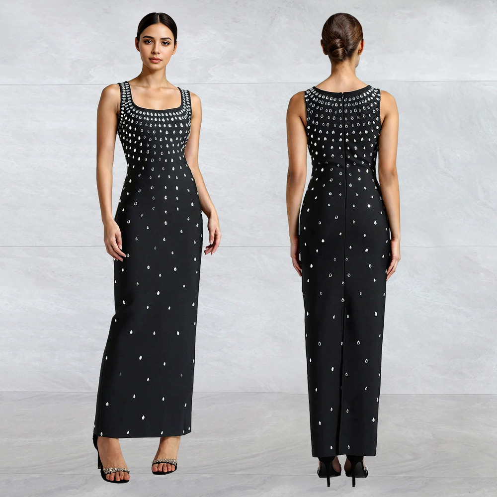 ZARA Fashionable Sleeveless Bodycon Dress with Hotfix Rhinestone Neckline